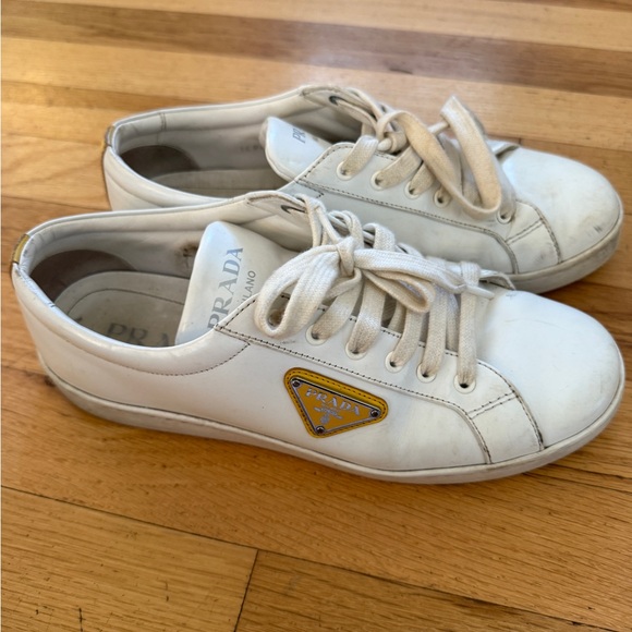 Prada White and Gold Women's Sneakers - Picture 3 of 9